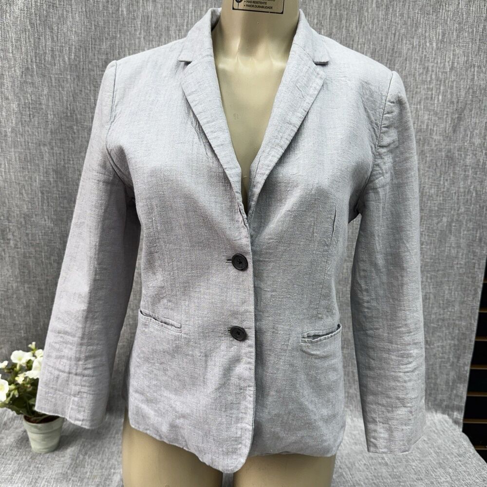 Banana Republic Light Gray Linen Blend Blazer Jacket Size 8 Two Button Workwear